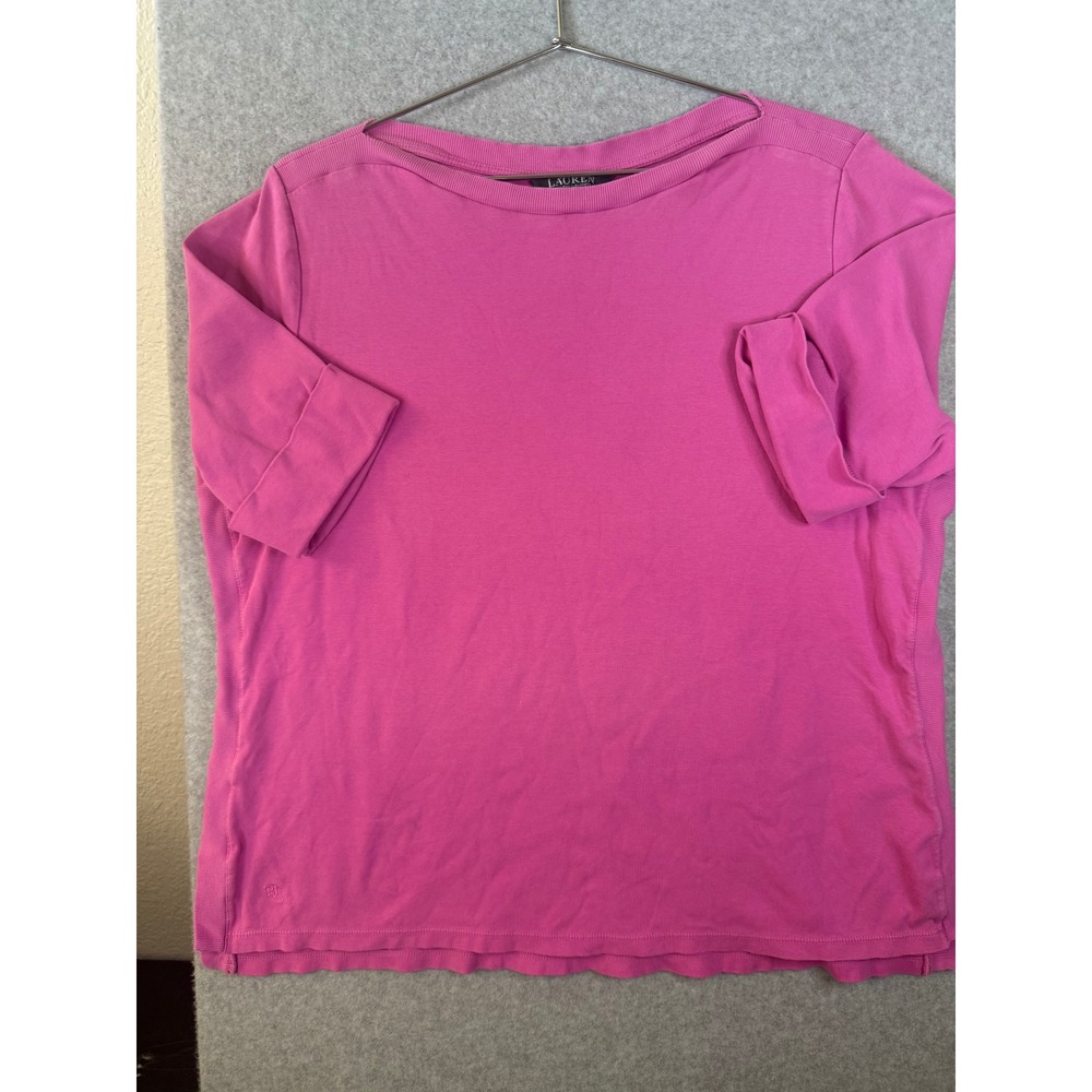 Lauren Ralph Lauren Pink Boat Neck Roll Cuff Short Sleeve Top 2X